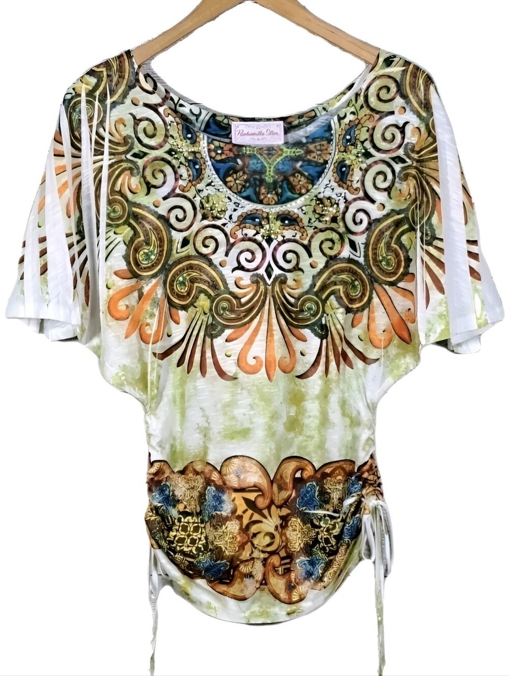 Womens Panhandle Slim Embellished Rhinestone Rodeo Cowgirl Flutter Sleeve Top S